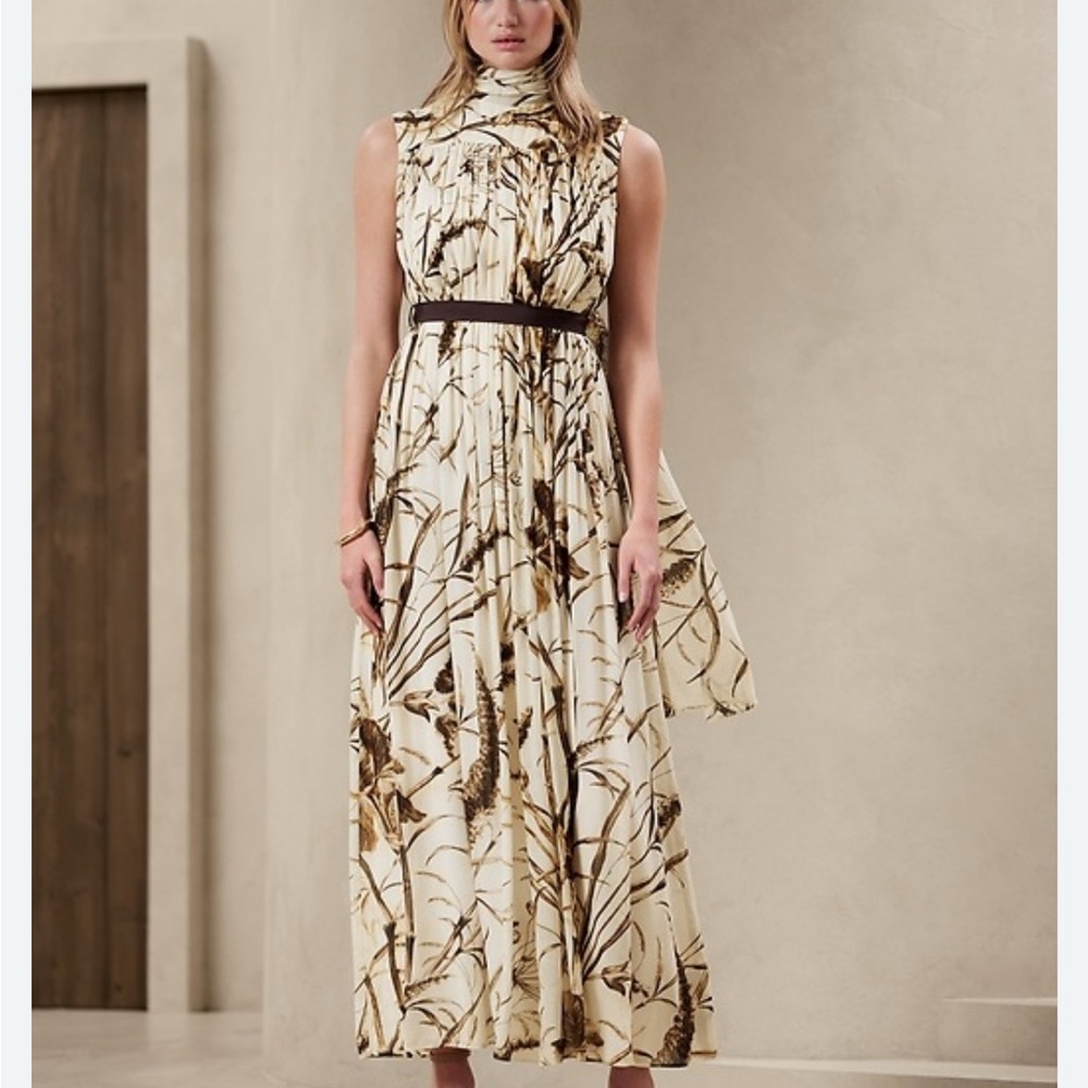 Banana Republic Cream Maxi Dress with Brown Botanical Print